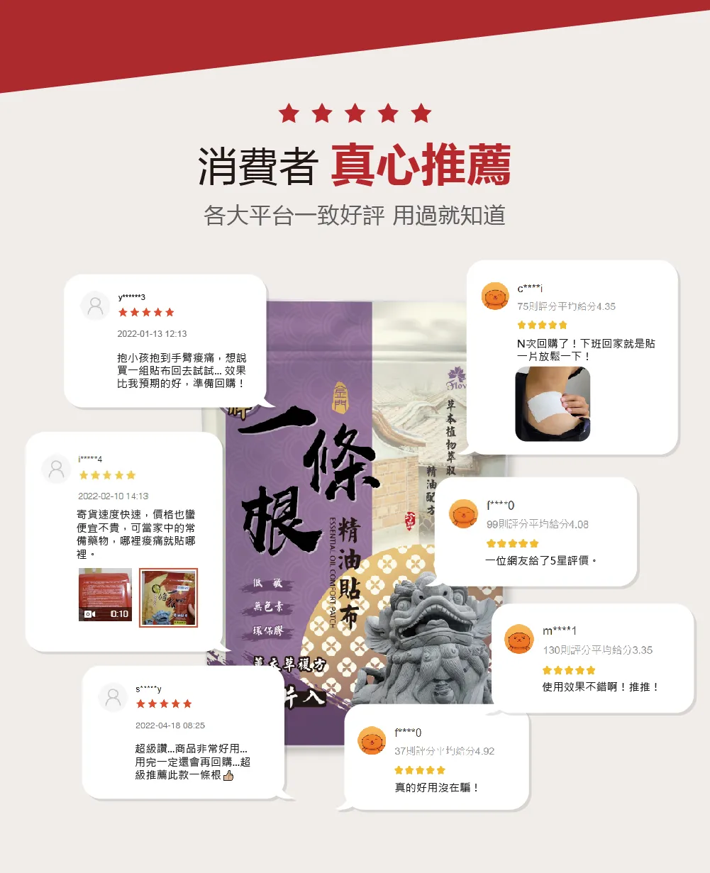 金牌金門一條根貼布(薰衣草複方)消費者真實評價