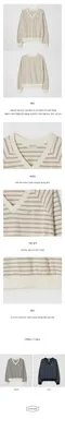 ourhope－V-neck Stripe Cotton Sweatshirt