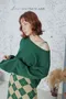 弧型短版針織衫＋英倫格紋吊帶裙_(3色:綠)