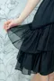 歐根紗拼接設計 黑色細肩短洋裝