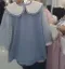 【預購】韓國連線 正韓 大翻領袖格紋透膚上衣