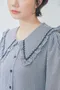 野餐格子 花邊荷葉翻領洋裝＿(2色:黑/藍)