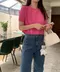 LINENNE－gelato crop knit (3color)：柔軟捲邊短袖針織衫