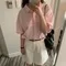 LINENNE－seersucker over half shirt (pale pink)：粉色泡泡紗短袖襯衫