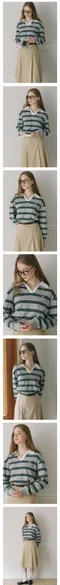 ourhope－Stripe Logo Collar Sweatshirt