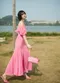 L762023最時髦的洋粉紅色～時尚名媛魚尾連身裙