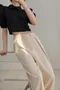簡約韓版設計一釦高腰西裝褲