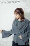 灰色單釦 假兩件式圍巾針織上衣外套