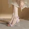 仙女珍珠緞帶蝴蝶結透明跟涼鞋-紫/杏