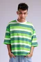 預購-oversize短版橫條紋短袖上衣-綠色