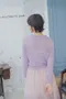 刺繡花朵 針織簍空翻領上衣/罩衫＿(3色:紫)