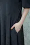 菱格玫瑰浮雕 Ｖ型腰線口袋洋裝_(2色: 黑)