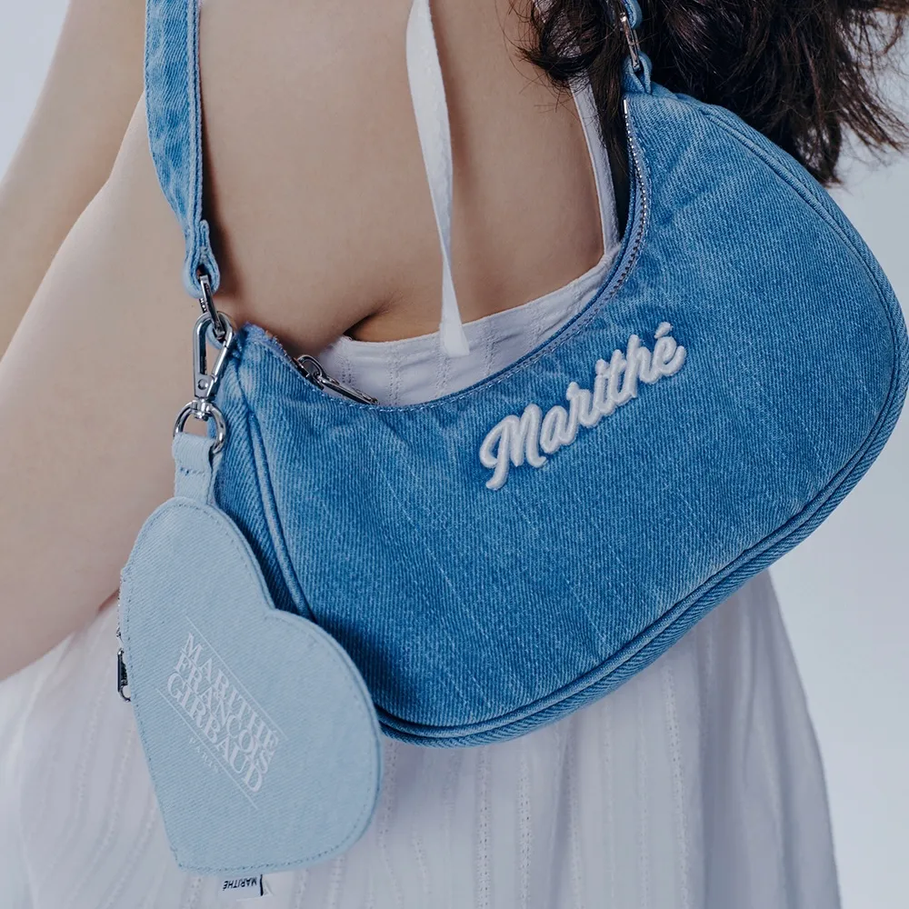 MARITHE EMBROIDERY LOGO SHOULDER BAG 牛仔單肩包