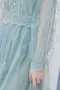法式繡花蕾絲 珍珠釦腰封洋裝＿(2色：綠/杏)（Ｍ～ＸＸＬ）