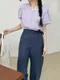 【預購】正韓 花瓣領滾邊小抓皺袖襯衫上衣