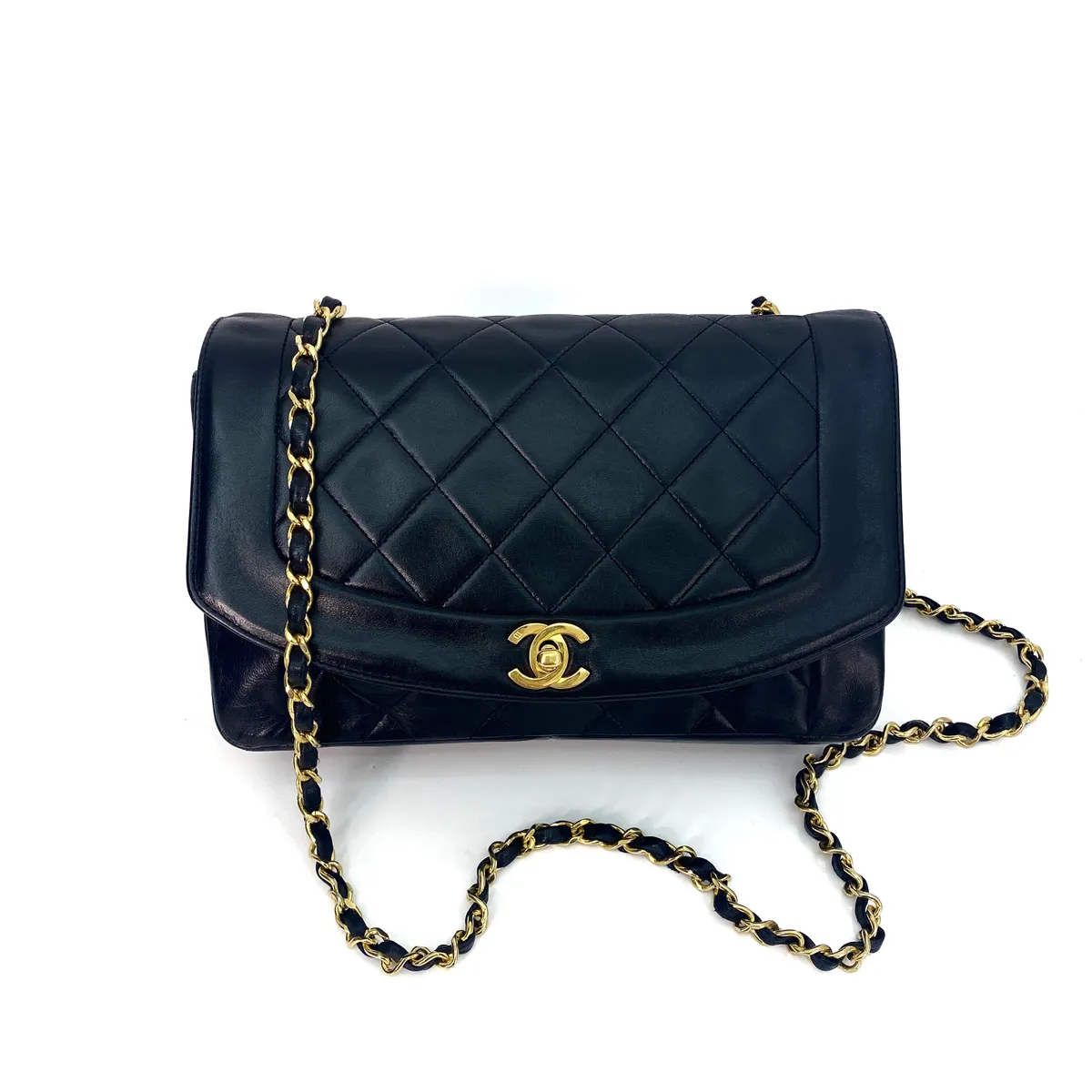 Chanel Vintage 黑金釦diana 黛妃包斜背包