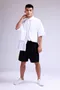 預購-oversize設計款雙層造型短袖襯衫-白色