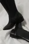 黑色及膝方頭皮靴 (黑)
