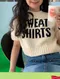 LINENNE－sweet crop half knit (3color)：撞色文字短袖針織上衣