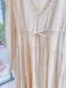 Ｖ領排釦設計 抽繩圓裙棉麻洋裝