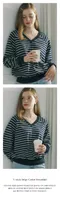 ourhope－V-neck Stripe Cotton Sweatshirt