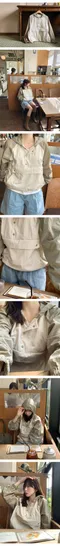 98doci made－OAT/Kangaroo Nylon Anorak拼接風衣上衣外套：Khaki cream卡其綠色