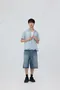 【26SS】韓國 排扣不對稱牛仔寬短褲(2色)