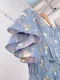 輕柔枝葉花朵 收腰雙層裙擺洋裝＿(6色:白/粉/淡紫/藍/綠/咖)