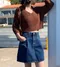 LINENNE－pin tuck denim skirt (medium blue)