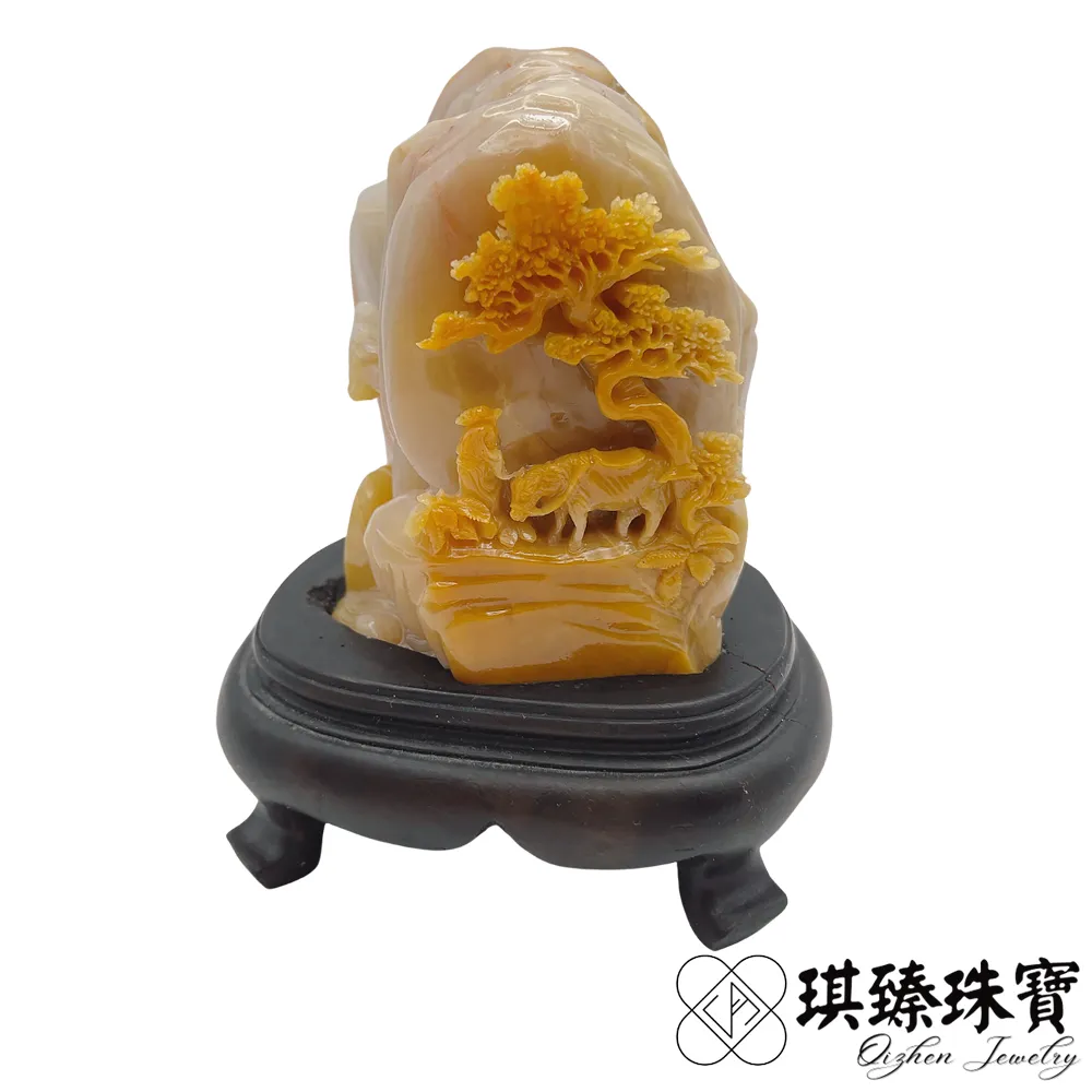 天然寮國壽山老撾石雕刻開運擺件(福利品-開運招財擺件-附贈外盒底座)