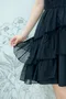 歐根紗拼接設計 黑色細肩短洋裝