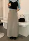 LINENNE－village maxi slit skirt (2color)：後鬆緊開衩西裝裙