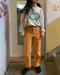 LINENNE－orange dyeing pants (orange)：洗舊橙色牛仔褲