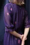 日本製紫色花紋公主袖短洋裝