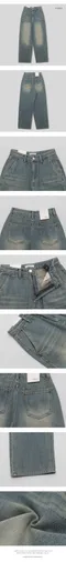 98doci made－vintage denim水洗中藍寬直筒牛仔褲：3size