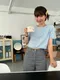 LINENNE－gelato crop knit (3color)：柔軟捲邊短袖針織衫