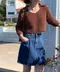 LINENNE－pin tuck denim skirt (medium blue)