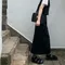 LINENNE －classic linen set up (black)：亞麻混紡無袖上衣/黑色長裙