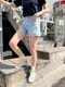 【預購】正韓 夏季淺藍街頭感刷破牛仔短褲 ( Place-2093 )