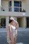 初戀粉色系-拼接皮革棒球外套